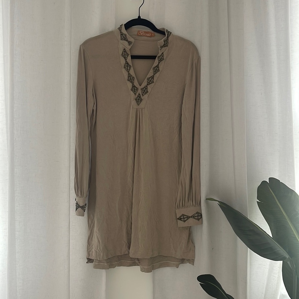 Brontë dress. Beaded sleeves and neckline
